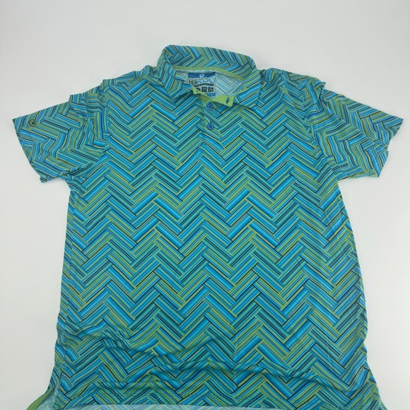 IBKUL Mens Golf Polo Shirt Large Blue Green Pattern Performance Athletic - Picture 1 of 2